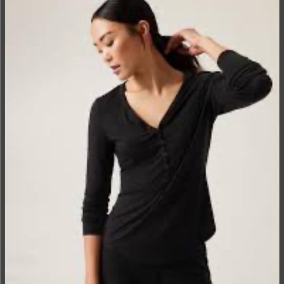 Athleta Women's Nightime Lounge Cozy Bliss Sleep Henley Top black size medium - Picture 1 of 10